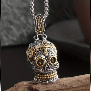 New! MEN'S Day of the Dead Dia de los Muertos Skull Pendant Necklace.